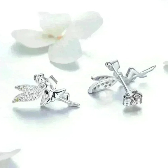 🎁 Dainty White CZ Sweet Wing Fairies Stud Earrings for Women, GPMB1441 - Picture 2 of 5